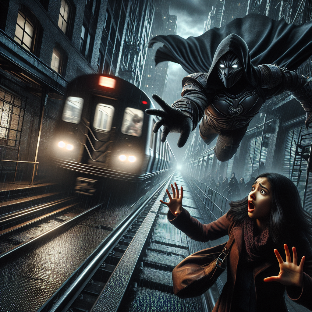 Flying Villain, Girl, and Subway Train Blank Meme Template