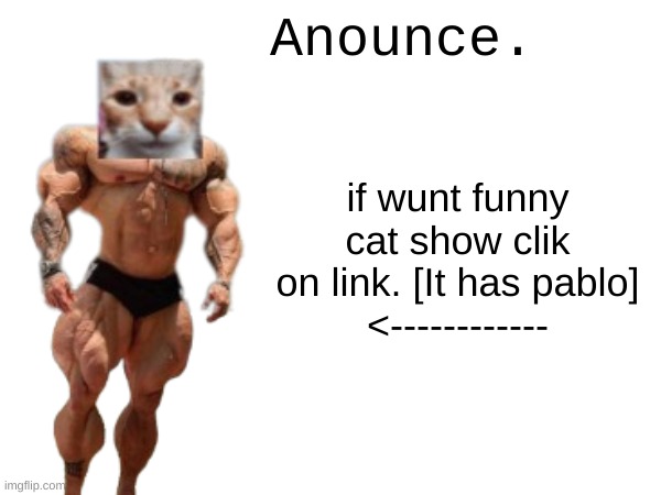 Mods, change this title to not-a-rickroll and the link: https://sites.google.com/haashall.org/gigachad-site/the-series/pablo?aut | Anounce. if wunt funny cat show clik on link. [It has pablo]
<------------ | image tagged in pablo,show | made w/ Imgflip meme maker