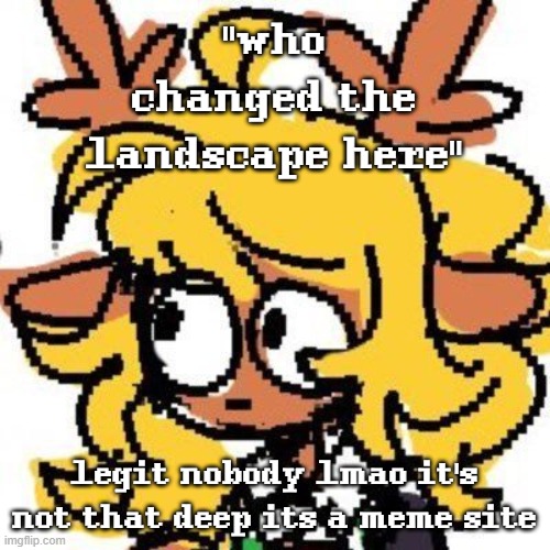 if you wanna change the landscape, become a dev and do ui changes idk | "who changed the landscape here"; legit nobody lmao it's not that deep its a meme site | image tagged in uh | made w/ Imgflip meme maker