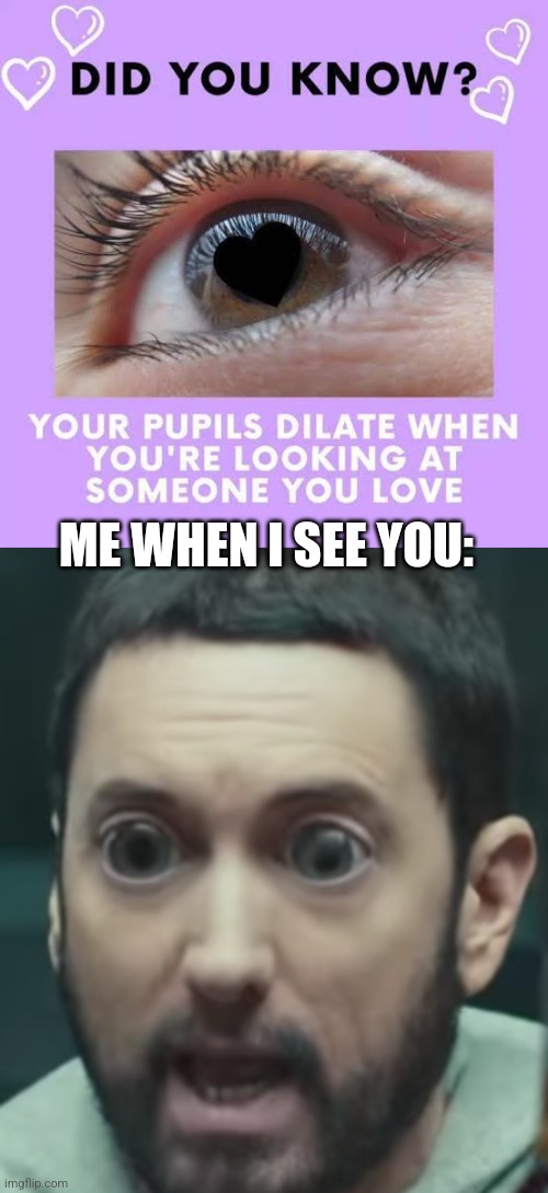 ME WHEN I SEE YOU: | image tagged in eminem big eyes | made w/ Imgflip meme maker