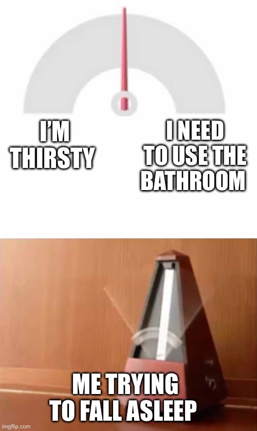 Metronome | I NEED TO USE THE BATHROOM; I’M THIRSTY; ME TRYING TO FALL ASLEEP | image tagged in metronome | made w/ Imgflip meme maker