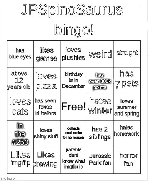 updated my bingo | image tagged in jpspinosaurus bingo updated again | made w/ Imgflip meme maker