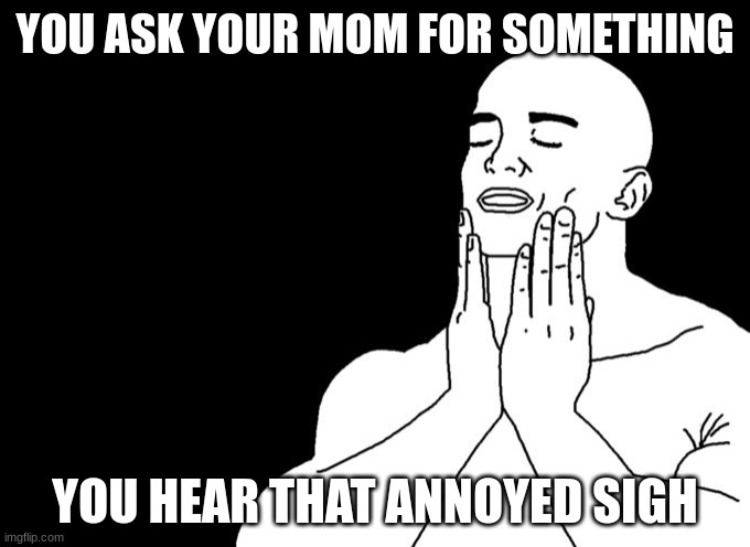 Satisfied | YOU ASK YOUR MOM FOR SOMETHING; YOU HEAR THAT ANNOYED SIGH | image tagged in satisfied | made w/ Imgflip meme maker
