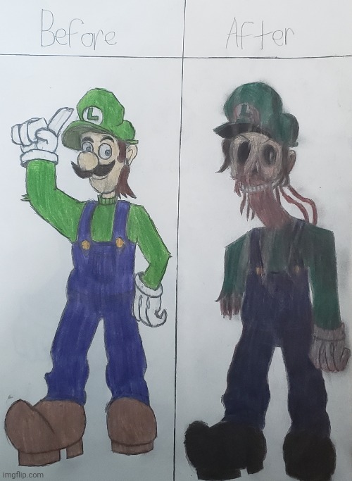 "Erm... Don't buy them 1 cent burgers from Wendy's, I lost all my skin..." - Luigi | image tagged in mario's madness,creepypasta,luigi,drawing | made w/ Imgflip meme maker