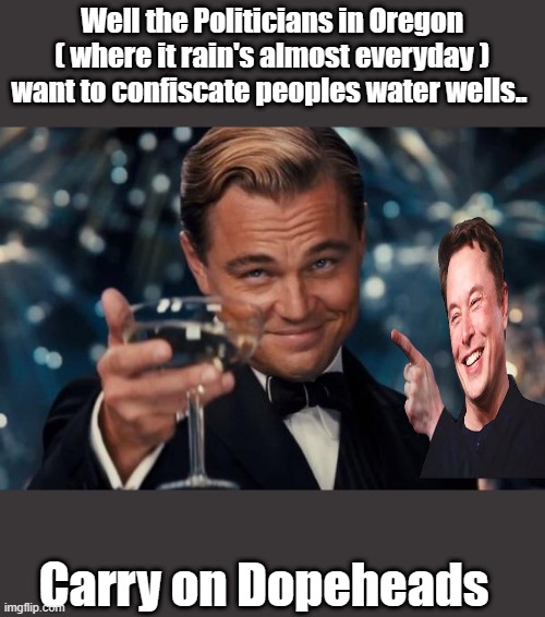 It never rains in Oregon, no snow either. | Well the Politicians in Oregon ( where it rain's almost everyday ) want to confiscate peoples water wells.. Carry on Dopeheads | image tagged in lunatic,democrats | made w/ Imgflip meme maker