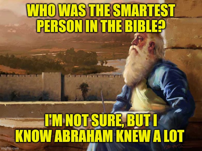 Wise King Solomon | WHO WAS THE SMARTEST PERSON IN THE BIBLE? I'M NOT SURE, BUT I KNOW ABRAHAM KNEW A LOT | image tagged in wise king solomon | made w/ Imgflip meme maker