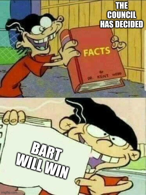 Double d facts book  | THE COUNCIL HAS DECIDED BART WILL WIN | image tagged in double d facts book | made w/ Imgflip meme maker