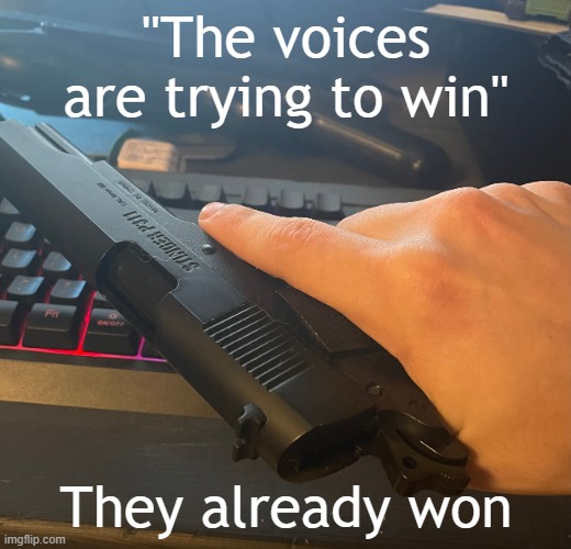 :} | "The voices are trying to win"; They already won | made w/ Imgflip meme maker