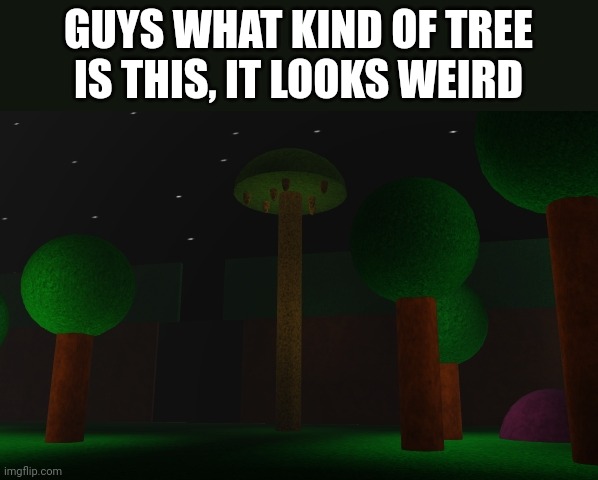 GUYS WHAT KIND OF TREE IS THIS, IT LOOKS WEIRD | image tagged in roblox,rfg | made w/ Imgflip meme maker