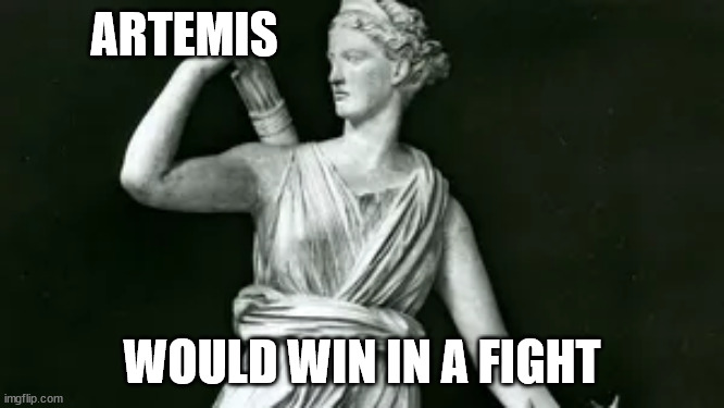 i work out so... | ARTEMIS; WOULD WIN IN A FIGHT | image tagged in artemis | made w/ Imgflip meme maker