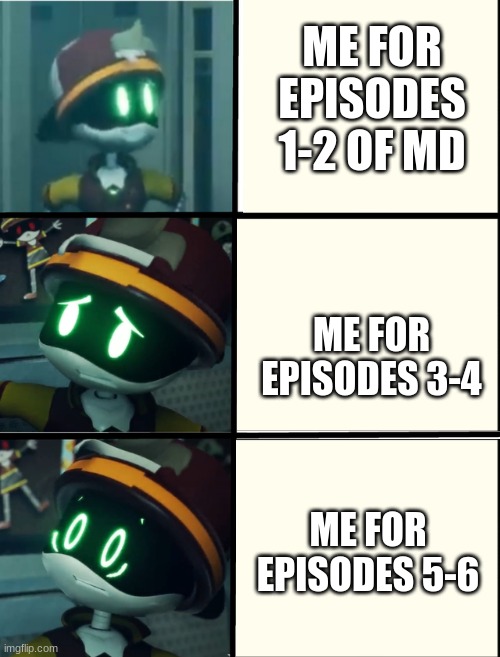 Episode 7 Will be the: What the heck did I get myself into | ME FOR EPISODES 1-2 OF MD; ME FOR EPISODES 3-4; ME FOR EPISODES 5-6 | image tagged in thad's fright level | made w/ Imgflip meme maker