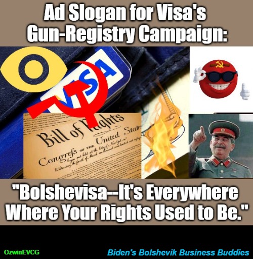 Biden's Bolshevik Business Buddies [NV] | Biden's Bolshevik Business Buddies; OzwinEVCG | image tagged in visa advertisement,corporate collusion,occupied america,gun registry,team biden,bill of rights | made w/ Imgflip meme maker
