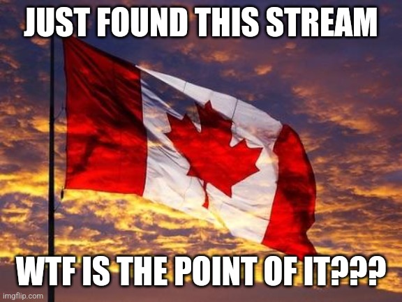 Canada | JUST FOUND THIS STREAM; WTF IS THE POINT OF IT??? | image tagged in canada | made w/ Imgflip meme maker