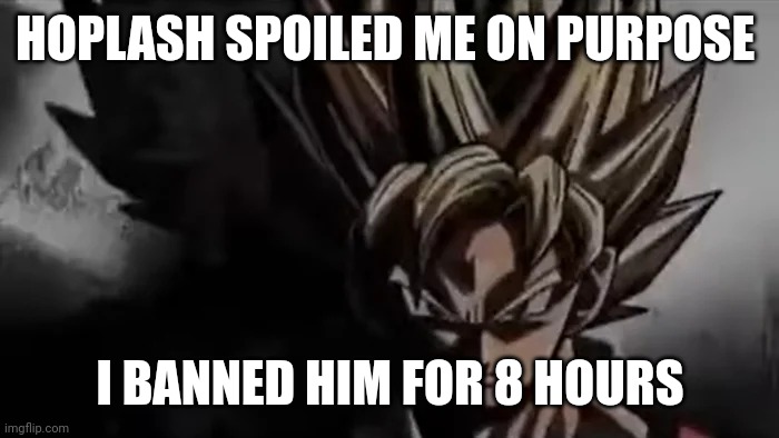 I'm up to my f*cking limit | HOPLASH SPOILED ME ON PURPOSE; I BANNED HIM FOR 8 HOURS | image tagged in goku staring | made w/ Imgflip meme maker