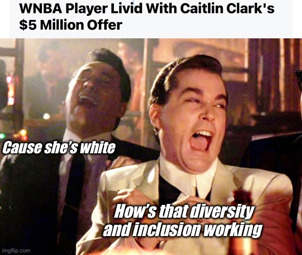 DEI is a joke | Cause she’s white; How’s that diversity and inclusion working | image tagged in memes,good fellas hilarious,politics lol,liberal logic | made w/ Imgflip meme maker