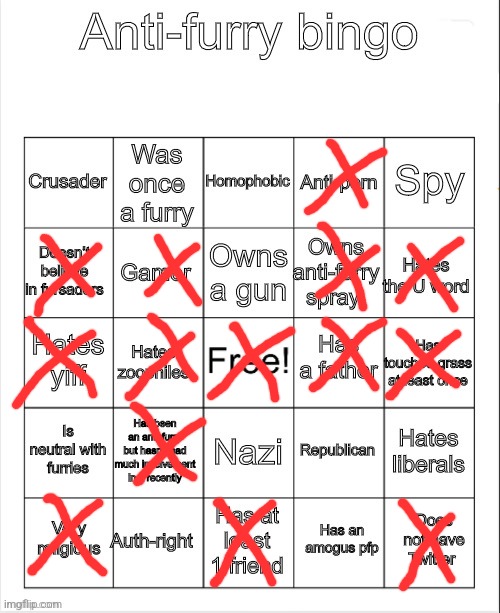 My anto furry bingo: | image tagged in anti-furry bingo,anti furry | made w/ Imgflip meme maker