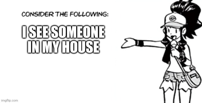 This looks an analog horror person | I SEE SOMEONE IN MY HOUSE | image tagged in consider the following pokespe | made w/ Imgflip meme maker
