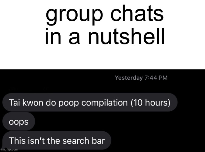 “Oopsies” | group chats in a nutshell | image tagged in blank white template | made w/ Imgflip meme maker
