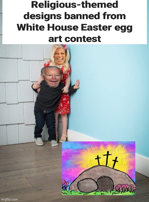 Oh the horror of religious art on a religious holiday | image tagged in kids afraid of rabbit,politics lol,liberal logic,derp | made w/ Imgflip meme maker