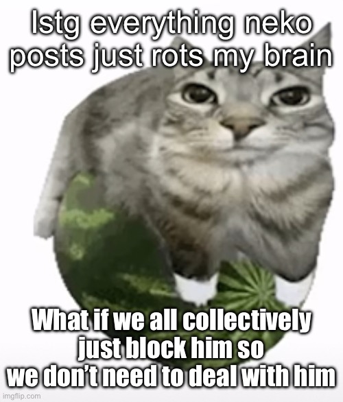 Happ | Istg everything neko posts just rots my brain; What if we all collectively just block him so we don’t need to deal with him | image tagged in happ | made w/ Imgflip meme maker