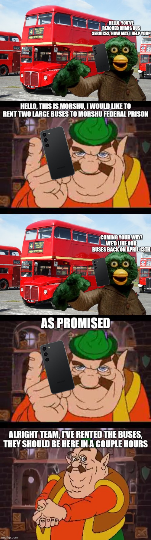 Morshu has rented the buses | made w/ Imgflip meme maker