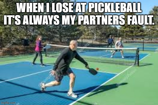 meme by Brad when I lose at pickleball it's my partners fault | image tagged in sports,funny,funny meme,humor,competition | made w/ Imgflip meme maker