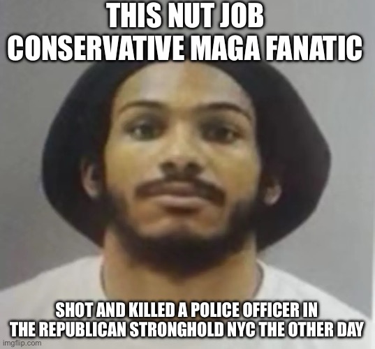 How To See the World Through the Eyes of a Democrat | THIS NUT JOB CONSERVATIVE MAGA FANATIC; SHOT AND KILLED A POLICE OFFICER IN THE REPUBLICAN STRONGHOLD NYC THE OTHER DAY | image tagged in liberal logic,stupid liberals,liberal hypocrisy,democrats | made w/ Imgflip meme maker