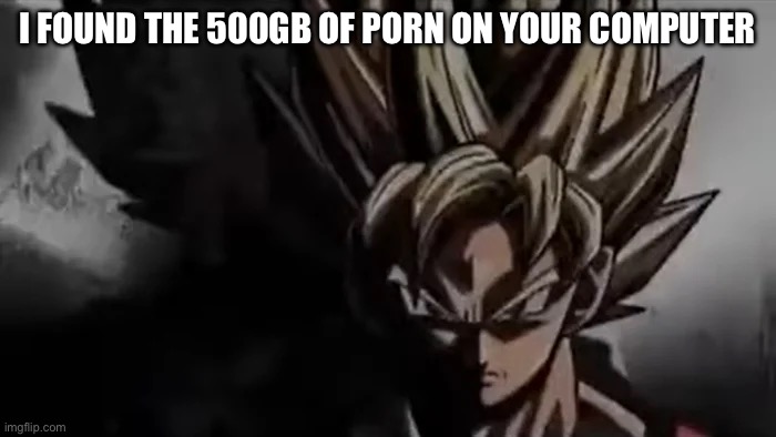 Goku Staring | I FOUND THE 500GB OF PORN ON YOUR COMPUTER | image tagged in goku staring | made w/ Imgflip meme maker