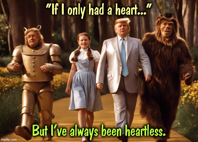 Heart, brain, who needs them if you inherit money from your father? | "If I only had a heart..."; But I've always been heartless. | image tagged in trump,wizard of oz | made w/ Imgflip meme maker
