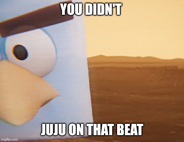 low quality post: | YOU DIDN'T; JUJU ON THAT BEAT | image tagged in ice bird stare | made w/ Imgflip meme maker