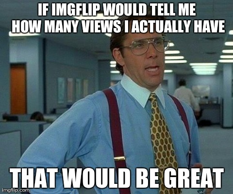 When I go on my submissions | IF IMGFLIP WOULD TELL ME HOW MANY VIEWS I ACTUALLY HAVE THAT WOULD BE GREAT | image tagged in memes,that would be great | made w/ Imgflip meme maker