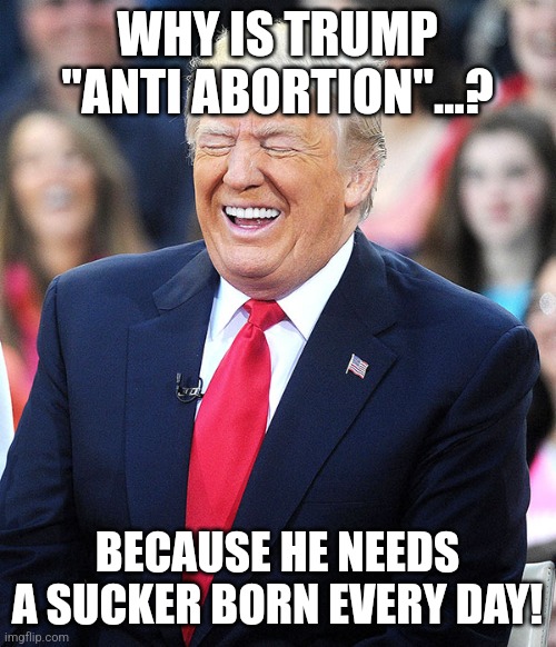 Trump and suckers | WHY IS TRUMP "ANTI ABORTION"...? BECAUSE HE NEEDS A SUCKER BORN EVERY DAY! | image tagged in conservative,republican,democrat,maga,trump,trump supporter | made w/ Imgflip meme maker