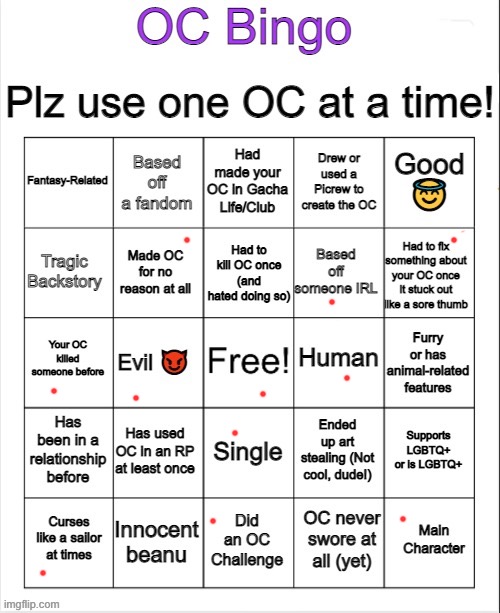 OC Bingo | image tagged in oc bingo | made w/ Imgflip meme maker