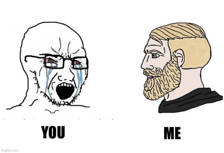 Soyboy Vs Yes Chad | ME; YOU | image tagged in soyboy vs yes chad,memes,funny memes,humor,lol,shitpost | made w/ Imgflip meme maker