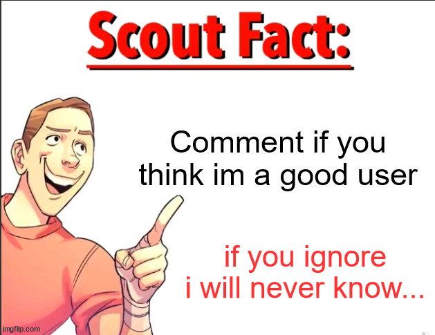 Scout Fact | Comment if you think im a good user; if you ignore i will never know... | image tagged in scout fact | made w/ Imgflip meme maker