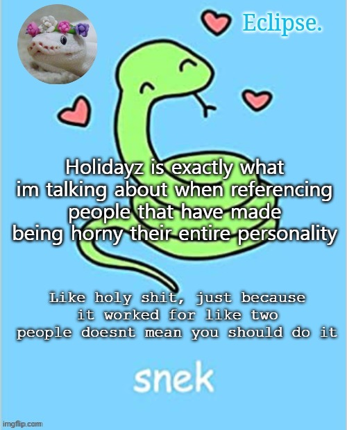 its not very humorous either | Holidayz is exactly what im talking about when referencing people that have made being horny their entire personality; Like holy shit, just because it worked for like two people doesnt mean you should do it | image tagged in pie charts | made w/ Imgflip meme maker