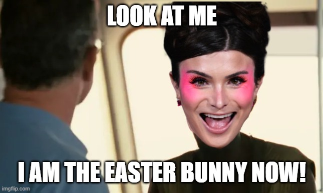 New Trans Easter Bunny | LOOK AT ME; I AM THE EASTER BUNNY NOW! | image tagged in dylan,transgender,easter,happy easter,easter eggs,creepy easter bunny | made w/ Imgflip meme maker