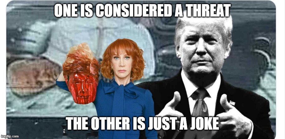 If one is a joke so is the other! You started this path | ONE IS CONSIDERED A THREAT; THE OTHER IS JUST A JOKE | image tagged in fjb,joe biden,biden,trump,jokes,threat to our national secuirty | made w/ Imgflip meme maker