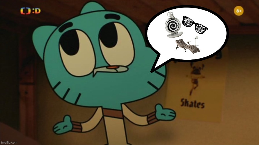 Gumball thinks about hypno | image tagged in gumball closing his mouth | made w/ Imgflip meme maker