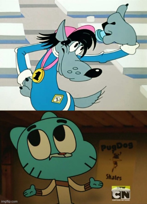 Wolf from Nu Pogodi meets Gumball | image tagged in shrug | made w/ Imgflip meme maker