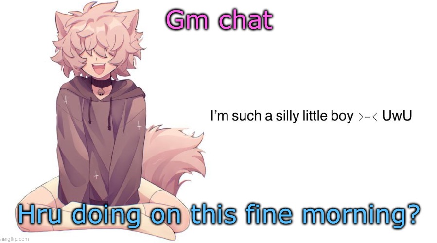 Silly_Neko announcement template | Gm chat; Hru doing on this fine morning? | image tagged in silly_neko announcement template | made w/ Imgflip meme maker
