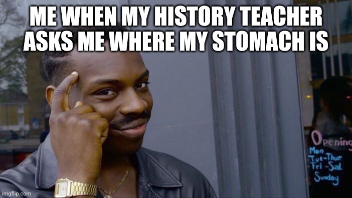 Roll Safe Think About It | ME WHEN MY HISTORY TEACHER ASKS ME WHERE MY STOMACH IS | image tagged in memes,roll safe think about it | made w/ Imgflip meme maker