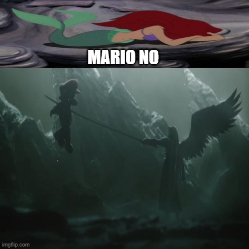 ariel is crying for mario Blank Meme Template