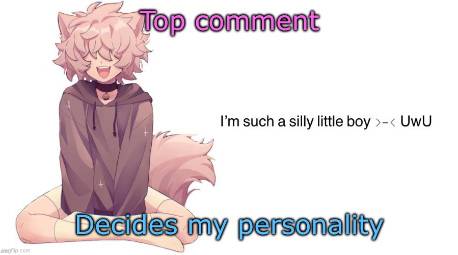 /hj | Top comment; Decides my personality | image tagged in silly_neko announcement template | made w/ Imgflip meme maker