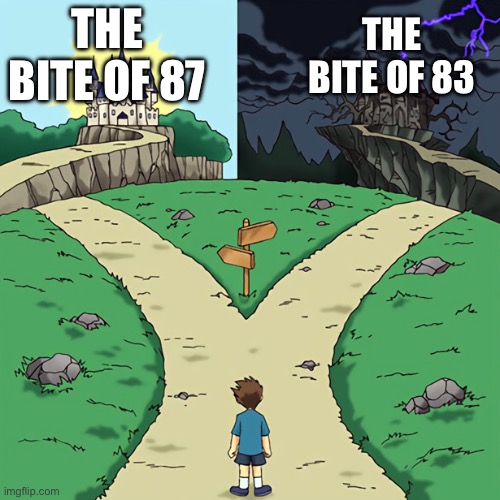 Two bites | THE BITE OF 87; THE BITE OF 83 | image tagged in two castles,fnaf | made w/ Imgflip meme maker