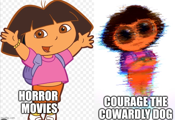 Which is scarier? | HORROR 
MOVIES; COURAGE THE COWARDLY DOG | image tagged in courage the cowardly dog,nightmare | made w/ Imgflip meme maker