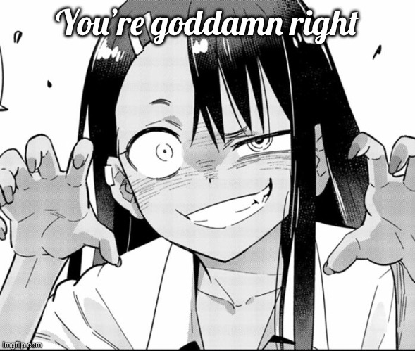 Miss Nagatoro | You’re goddamn right | image tagged in miss nagatoro | made w/ Imgflip meme maker