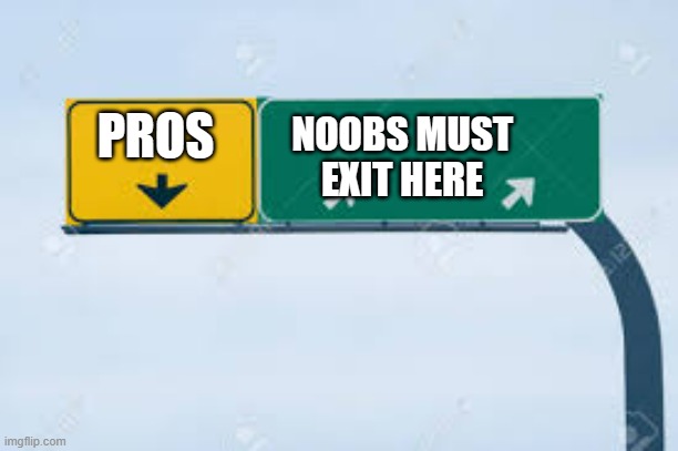 memes by Brad gamers highway sign | PROS; NOOBS MUST EXIT HERE | image tagged in gaming,funny,video games,computer games,pc gaming,humor | made w/ Imgflip meme maker