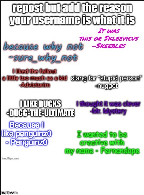 I wanted to be creative with my name - Fernandope | made w/ Imgflip meme maker