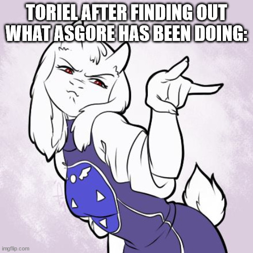Toriel Stare Reaction Image | TORIEL AFTER FINDING OUT WHAT ASGORE HAS BEEN DOING: | image tagged in toriel stare reaction image | made w/ Imgflip meme maker